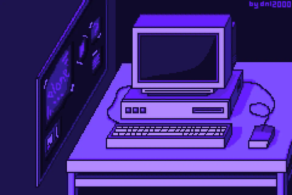 Pixel art of a computer on the table